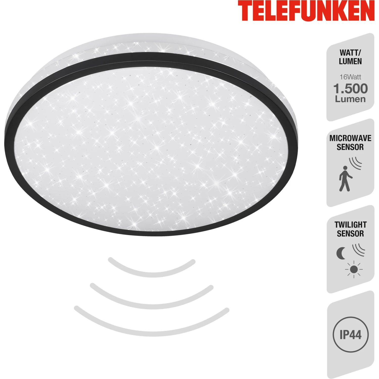 Telefunken LED-Deckenleuchte Tepi Ø 28 cm mit Sensor Schwarz