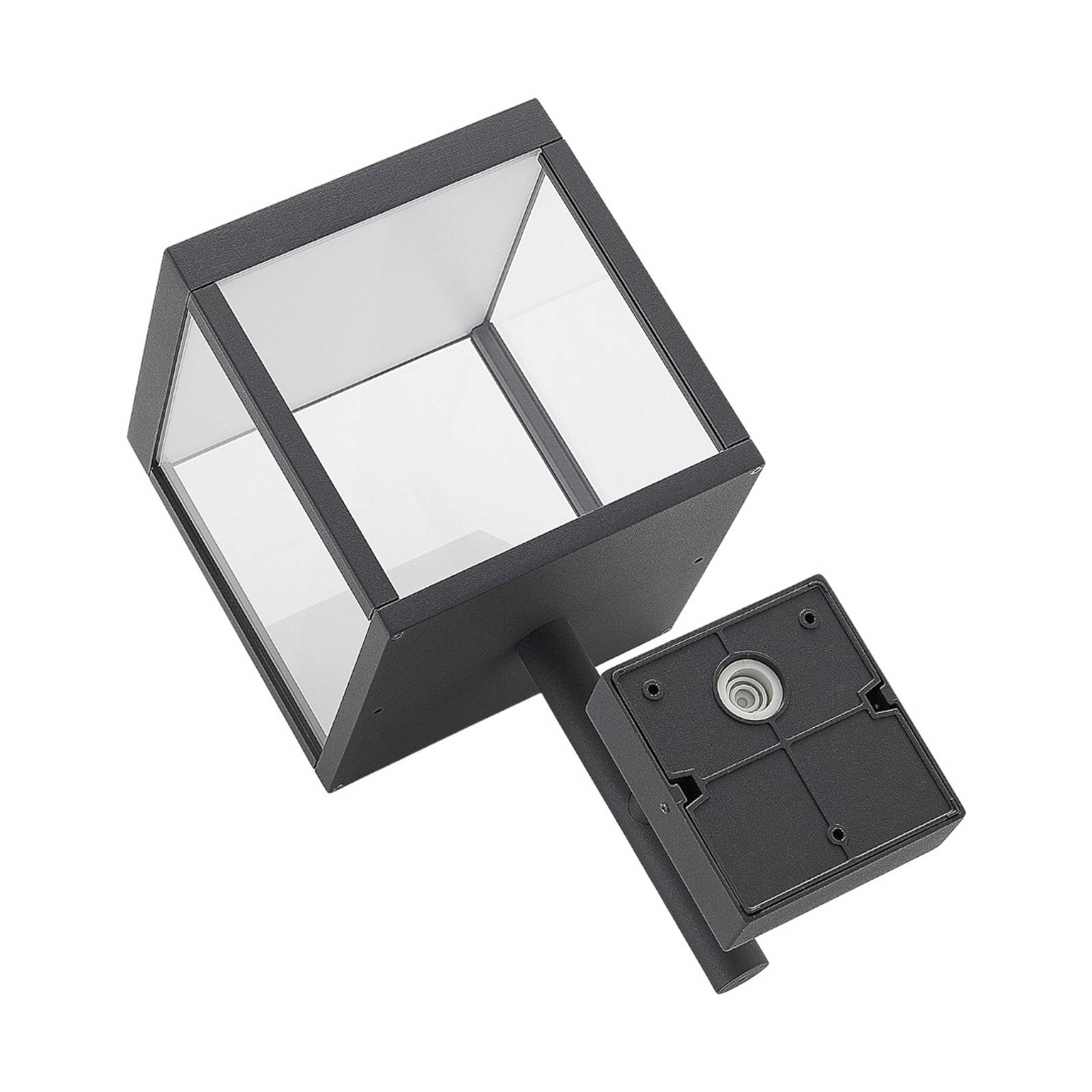 LUCANDE LED-Außenwandleuchte Cube mit Glasschirm, graphit