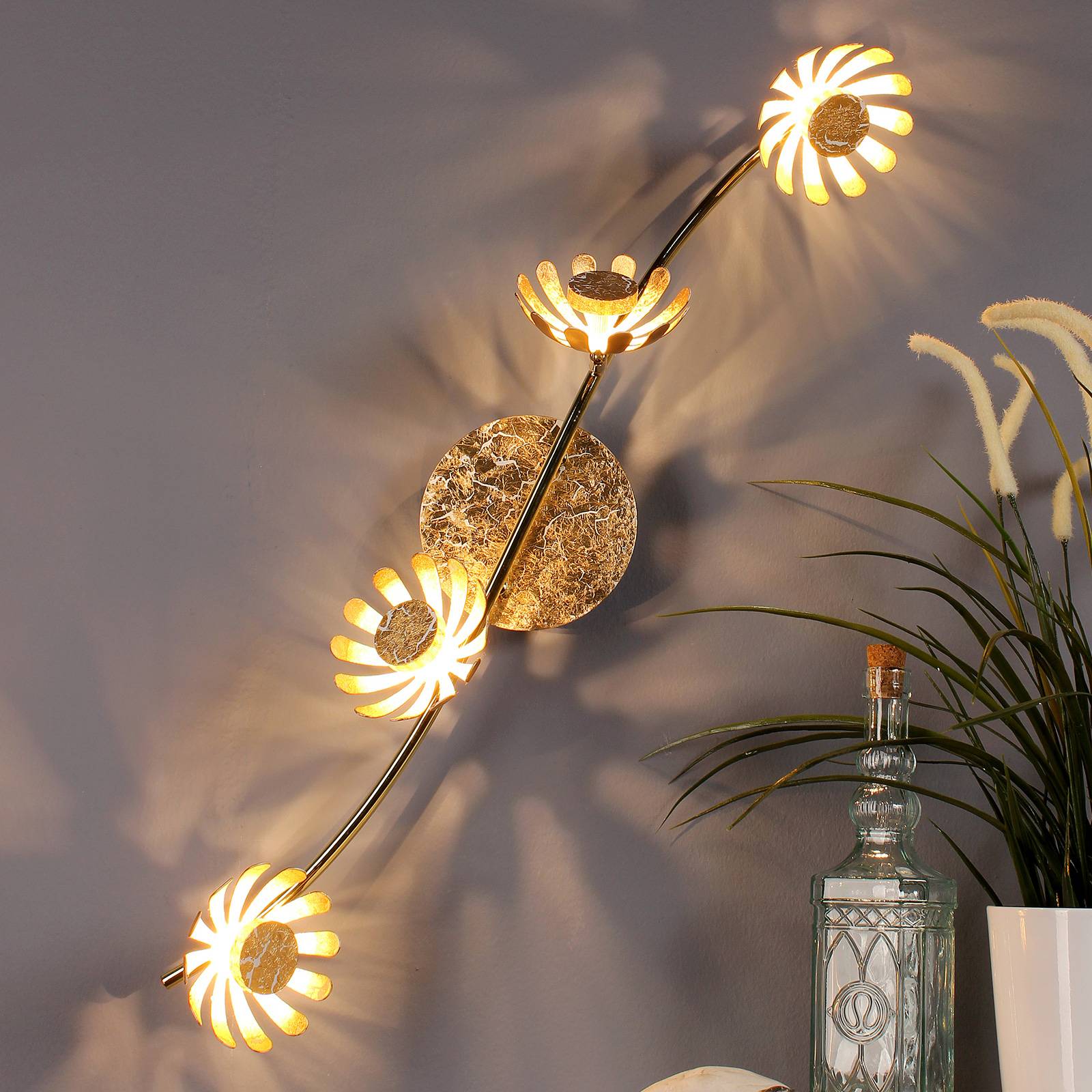 Eco-Light LED-Wandleuchte Bloom vierflammig gold