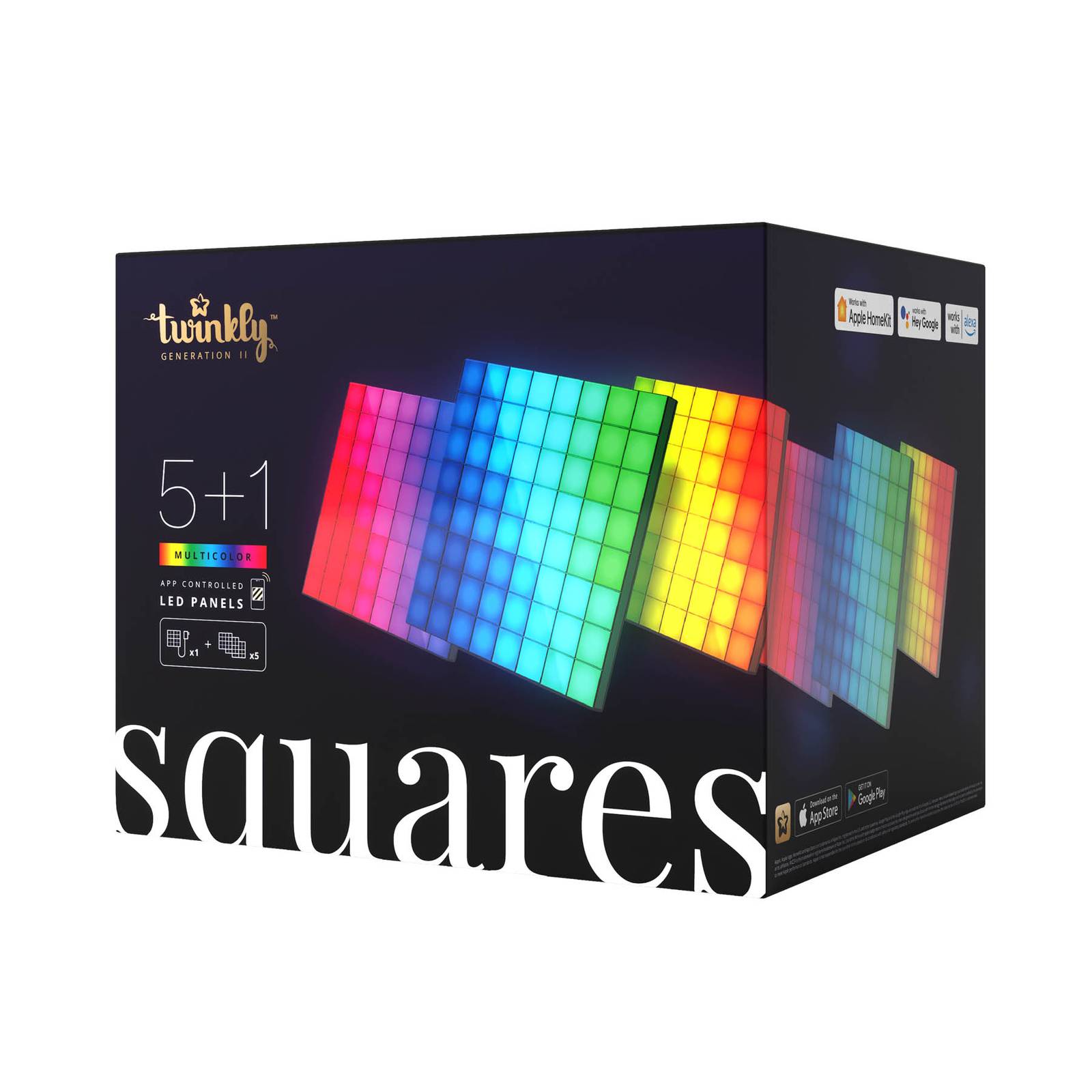 Twinkly RGB-Squares schwarz, IP20, 1+5 Starter Set