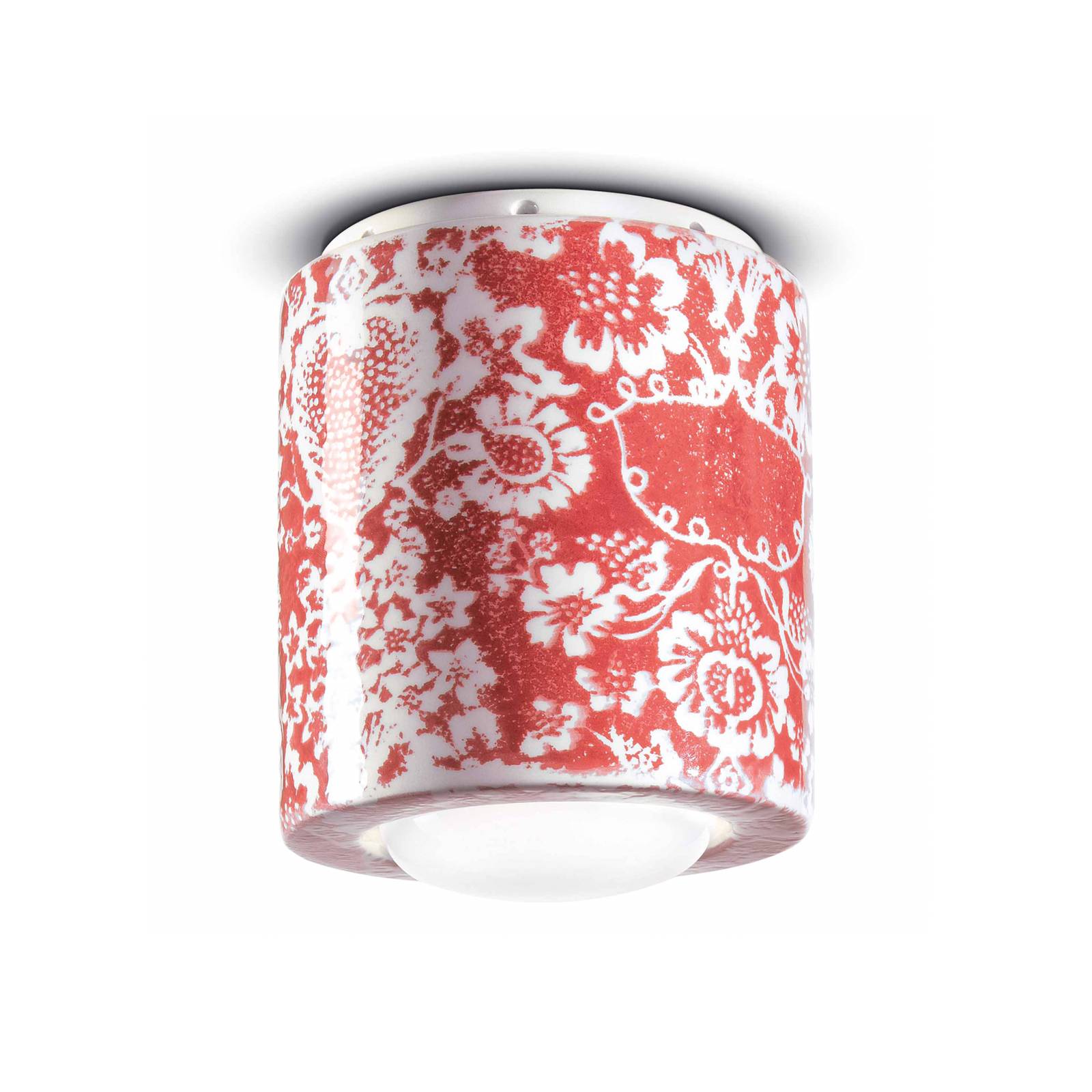 Ferroluce Deckenlampe PI, Blumenmuster, Ø 12,5 cm rot/weiß