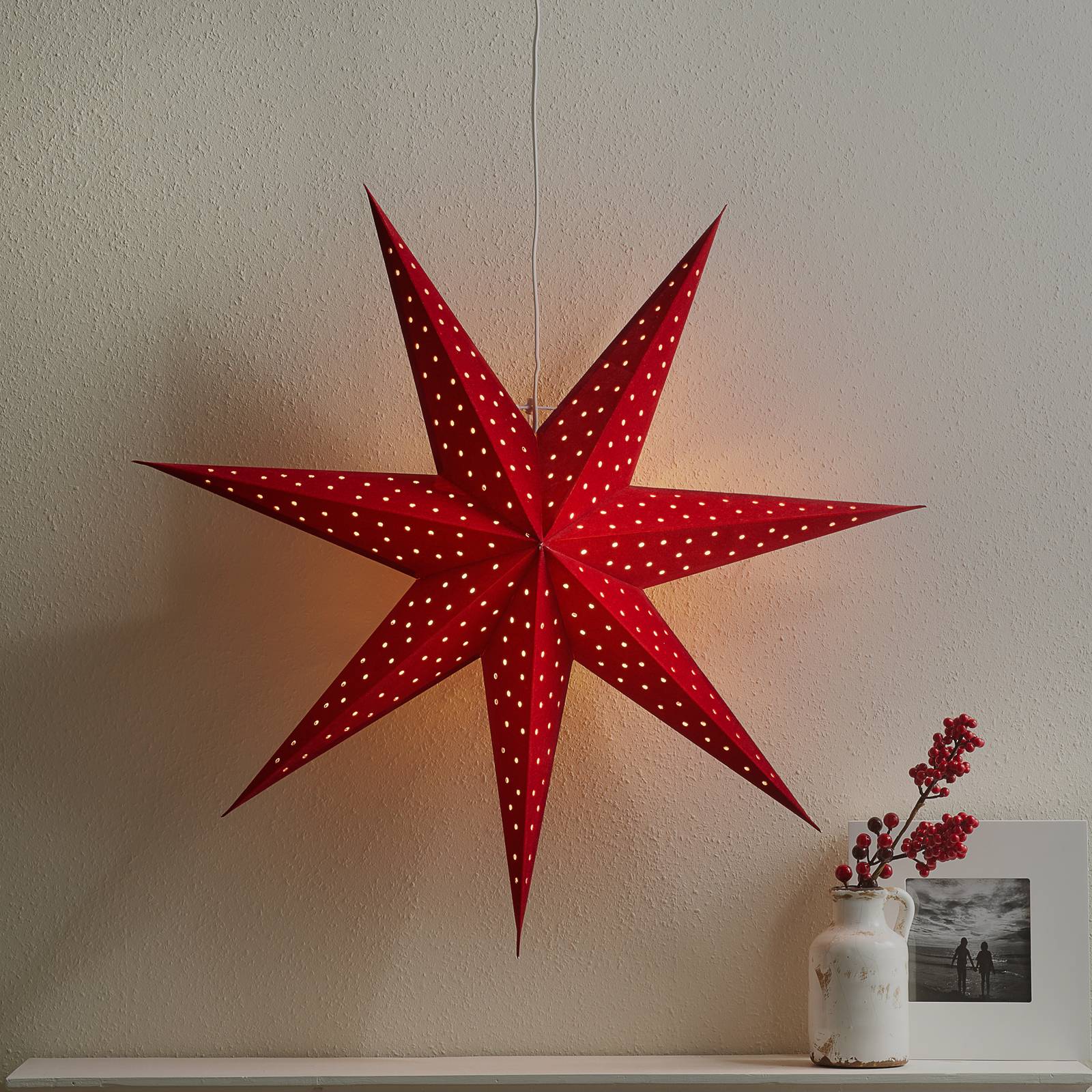 Markslöjd Stern Clara zum Hängen, Samtoptik Ø 75 cm, rot