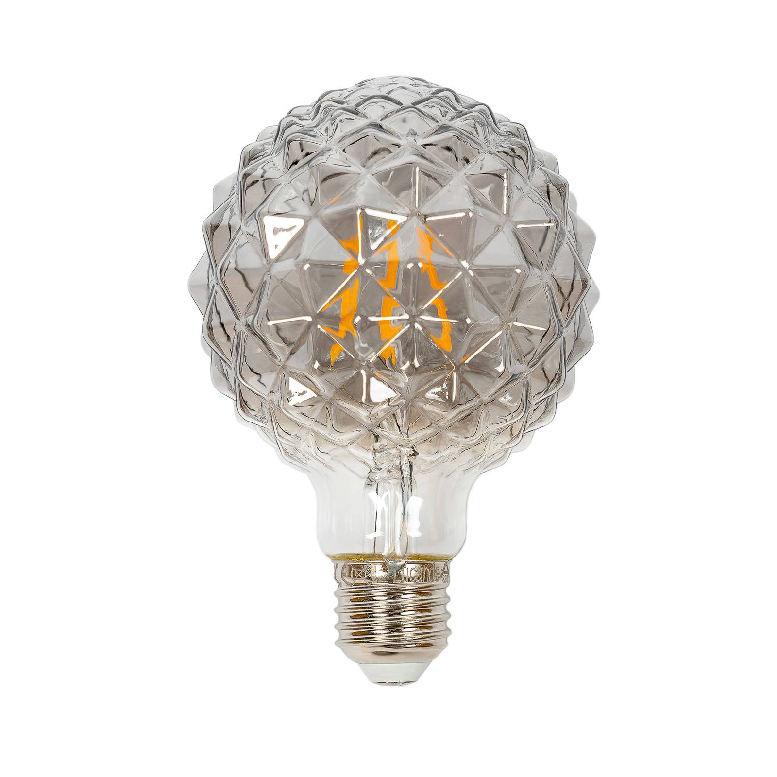 LUCANDE E27 3,8W LED-Lampe G95, 1800K, Struktur, smoke