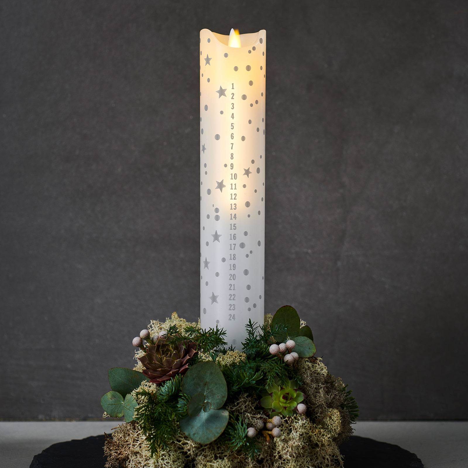 Sirius LED-Kerze Sara Calendar, weiß/Romantic, Höhe 29 cm
