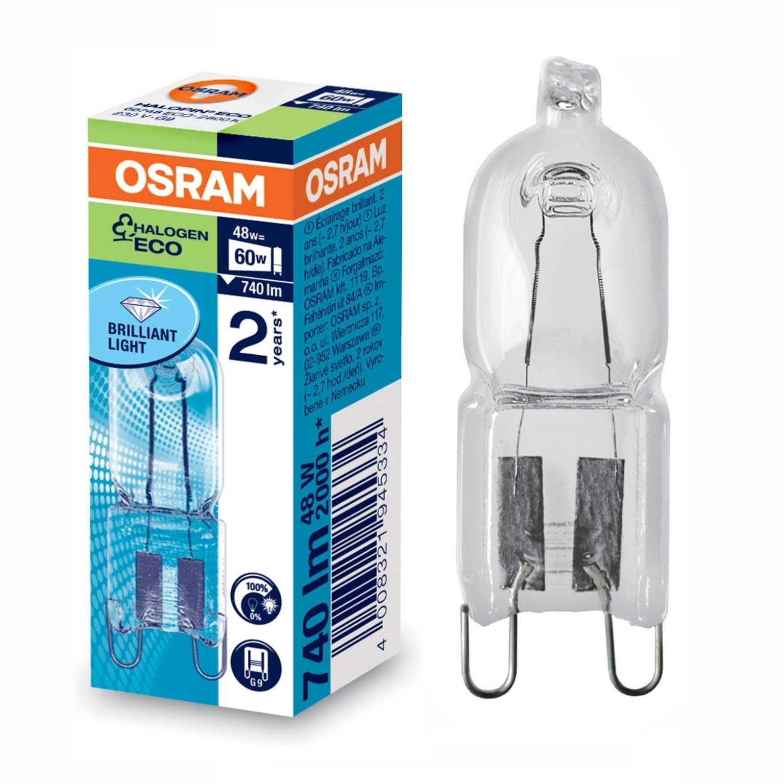 Osram Halogen-Stiftlampe Halopin G9 20W klar 2.000 h