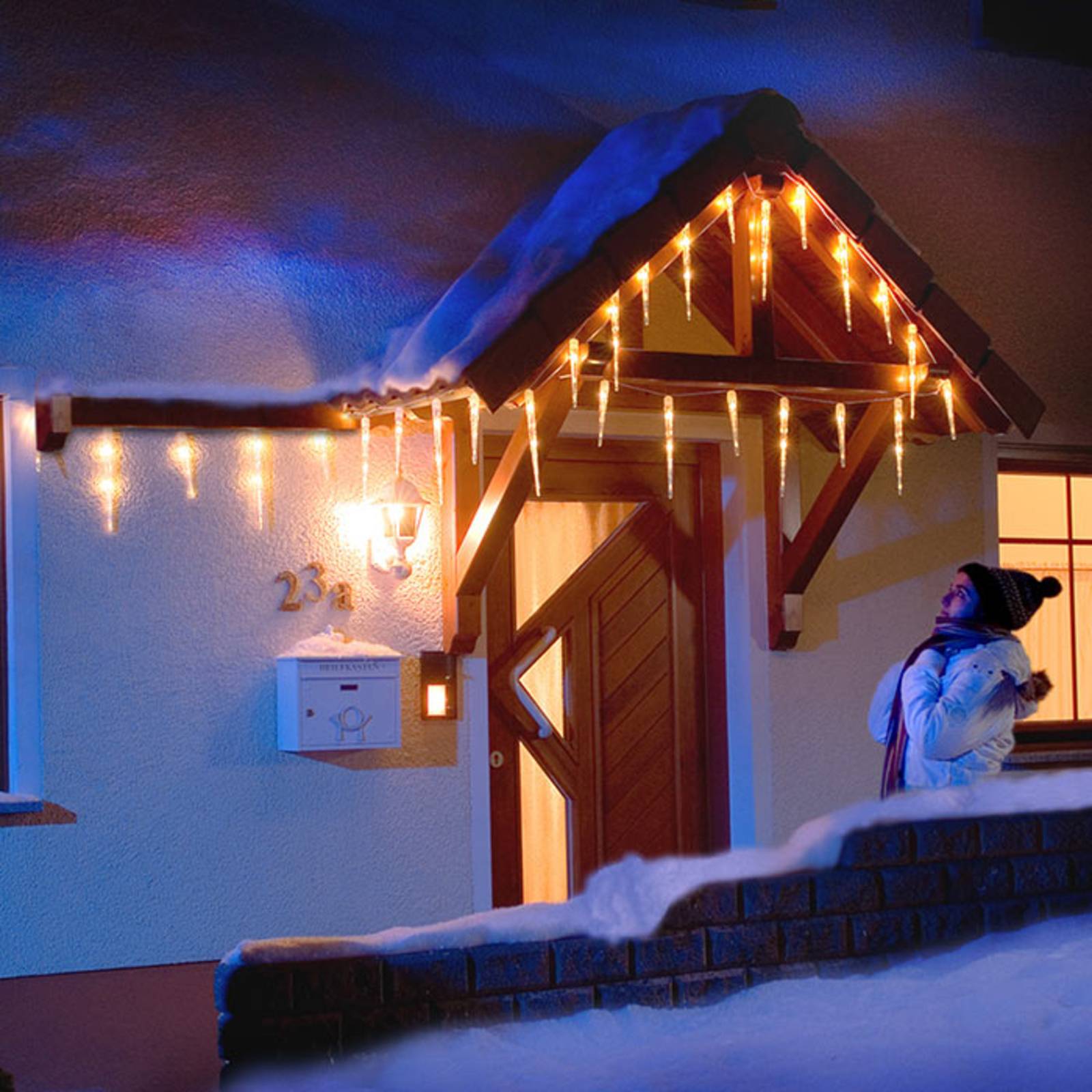 Konstsmide Christmas LED Eiszapfen Lichtvorhang mit 16 Zapfen, warmweiß