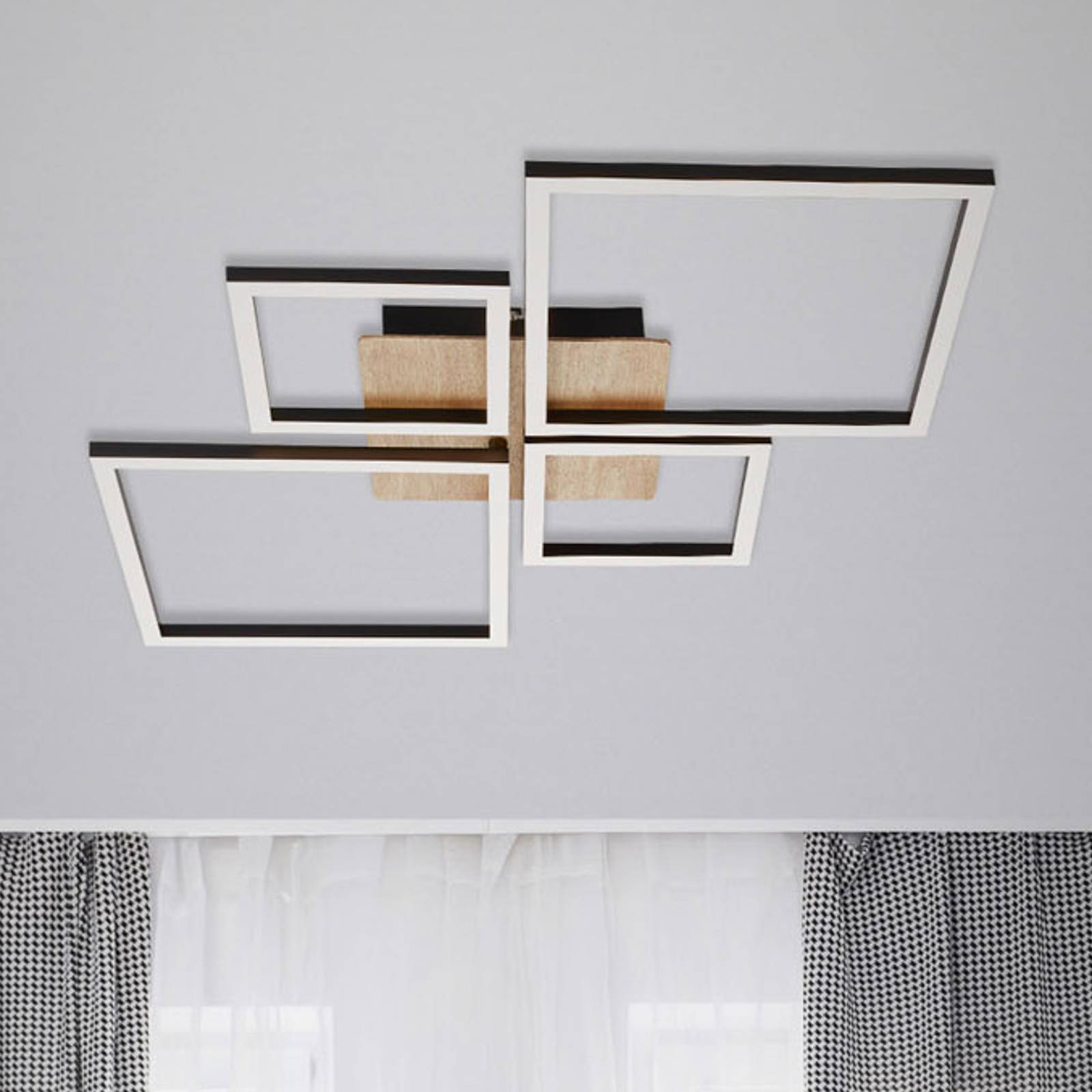Briloner LED-Deckenleuchte Frame, Step dim, 4-flammig Holz