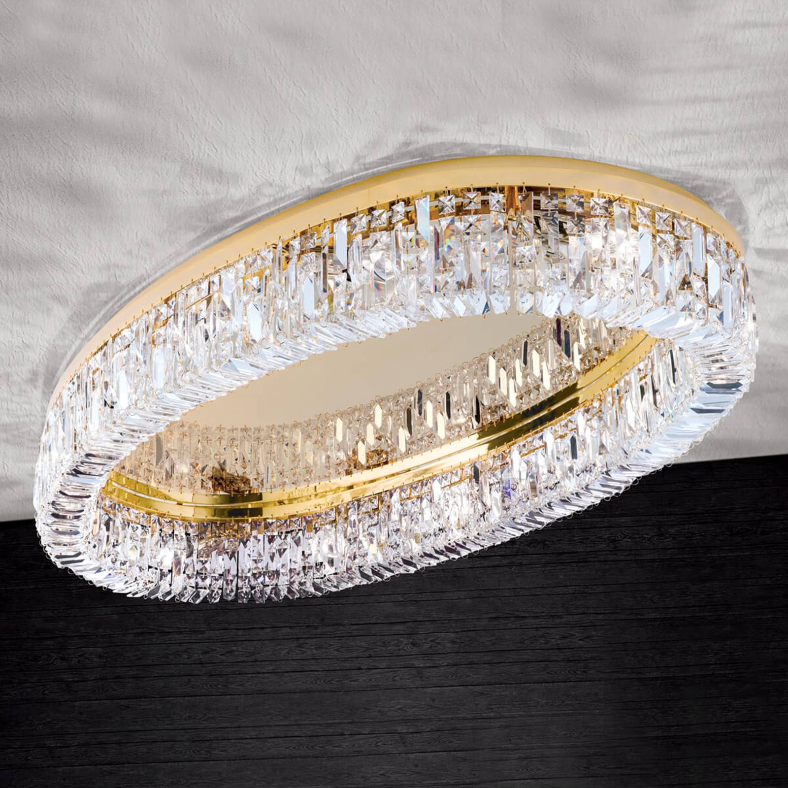 Orion Ovale Premium-Deckenleuchte Ring mit Kristallen