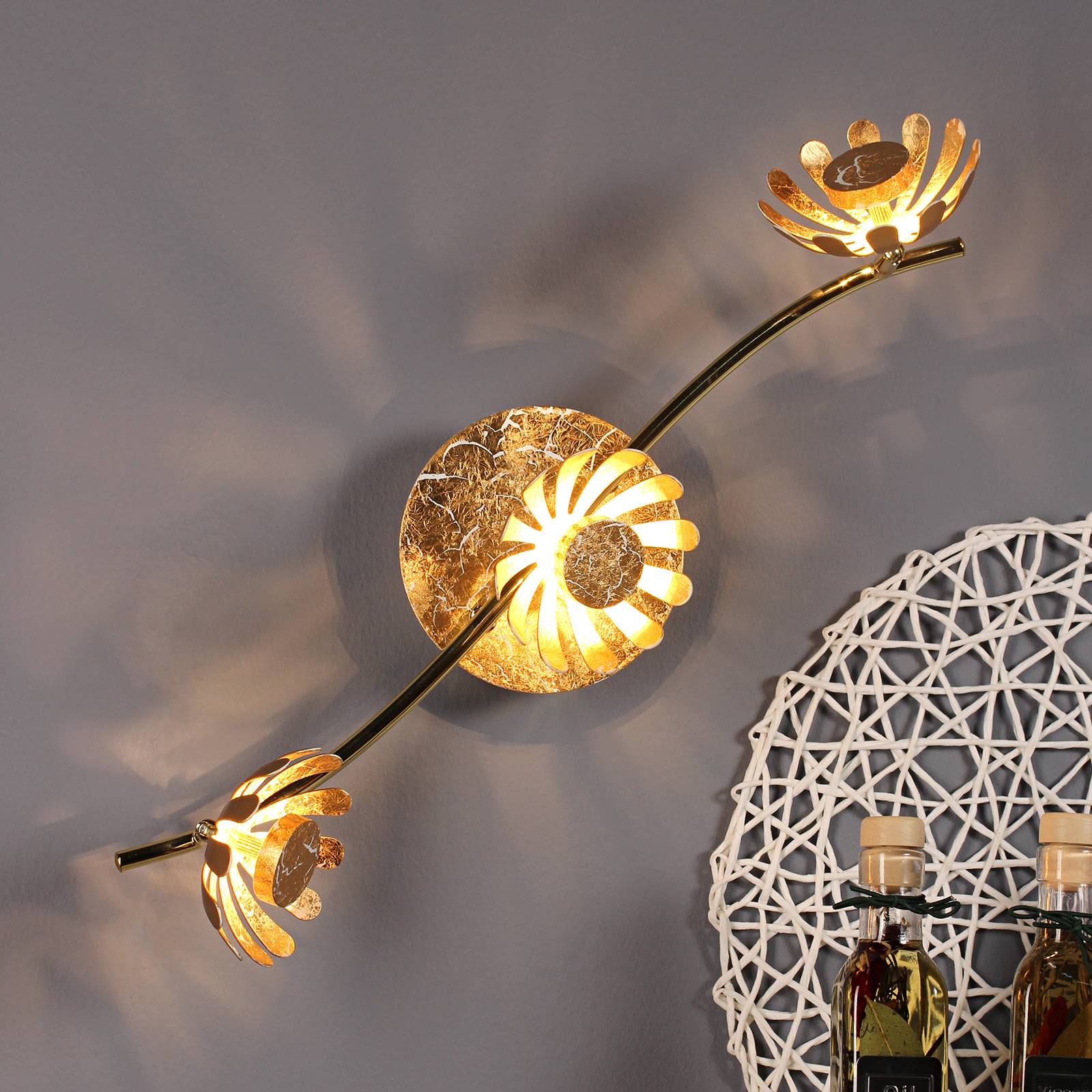 Eco-Light LED-Wandleuchte Bloom dreiflammig gold