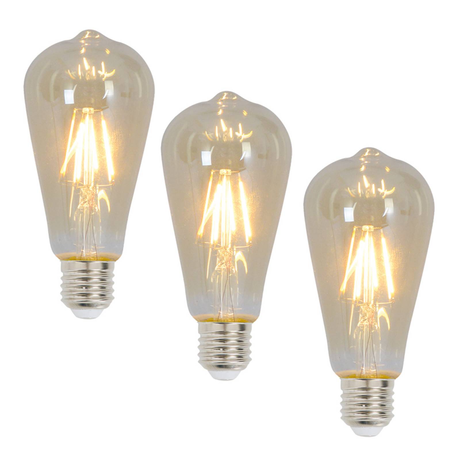 Naeve Leuchten E27 LED-Rustikalampe 4 Watt Filament 3er 2.200 K