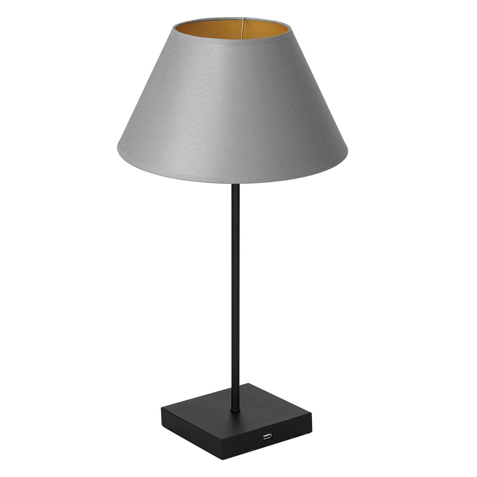 Euluna Tischlampe Table schwarz, Schirm konisch grau-gold