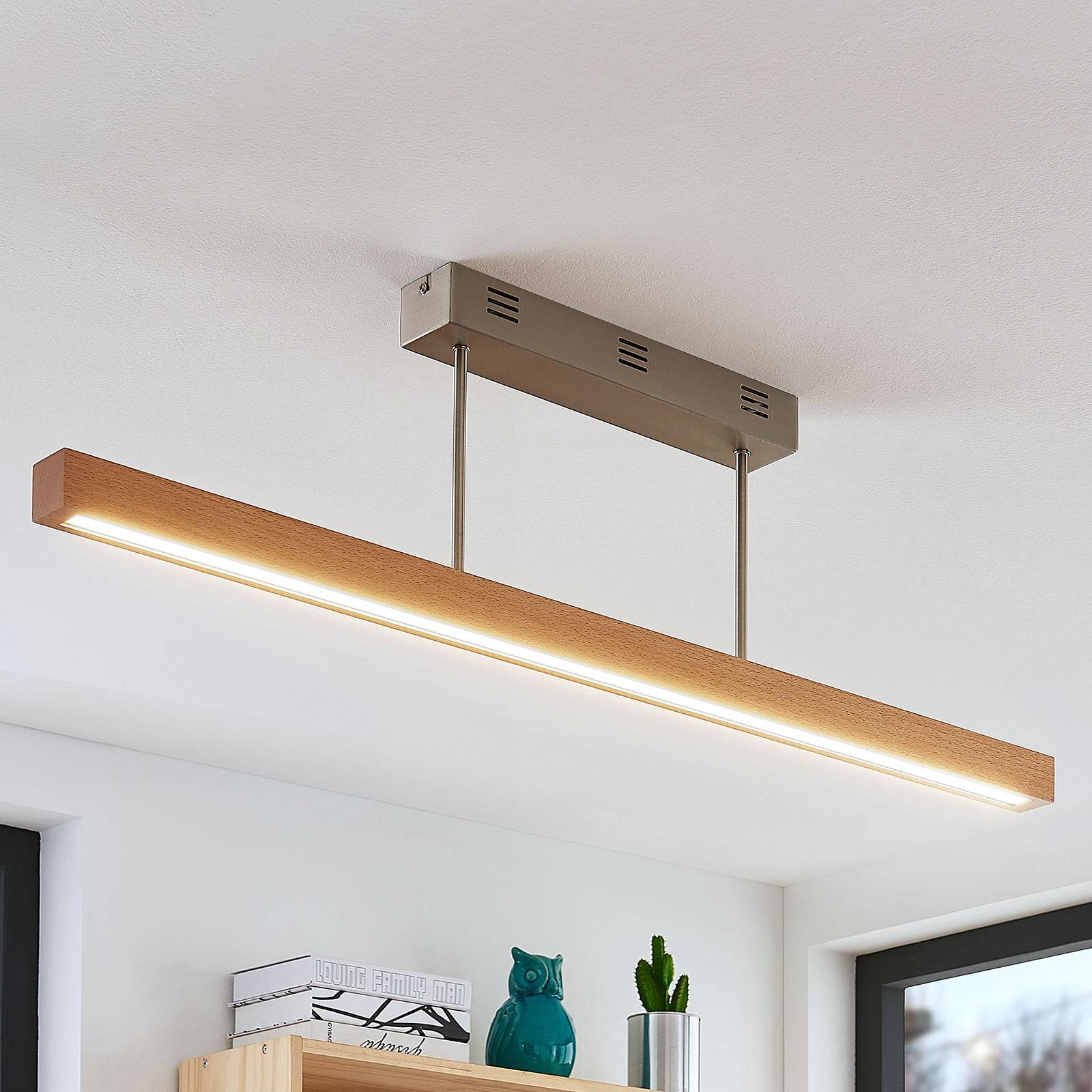 LUCANDE LED-Holz-Deckenleuchte Tamlin, buchefarben, 100 cm
