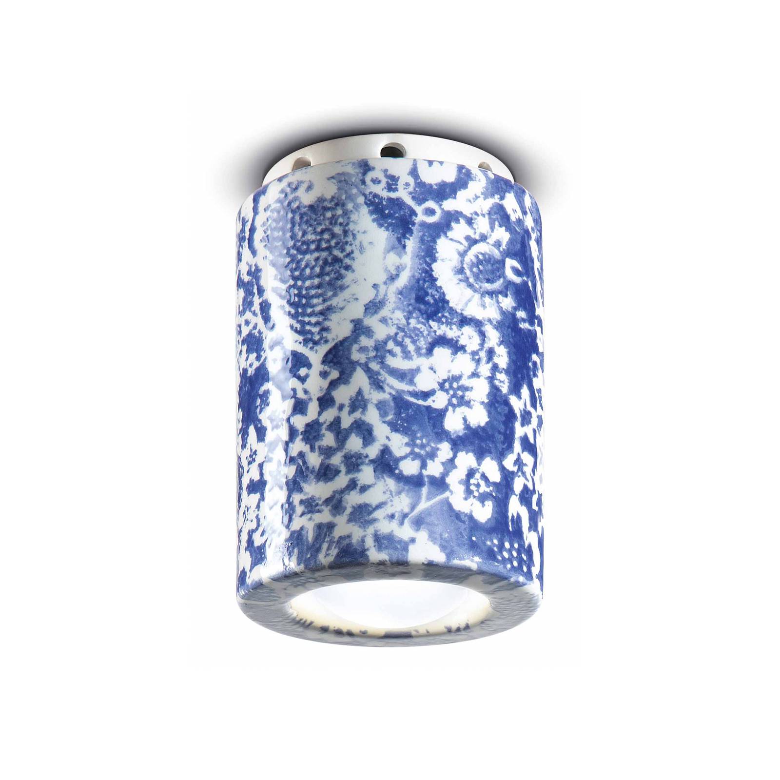 Ferroluce Deckenlampe PI, Blumenmuster, Ø 8,5 cm blau/weiß