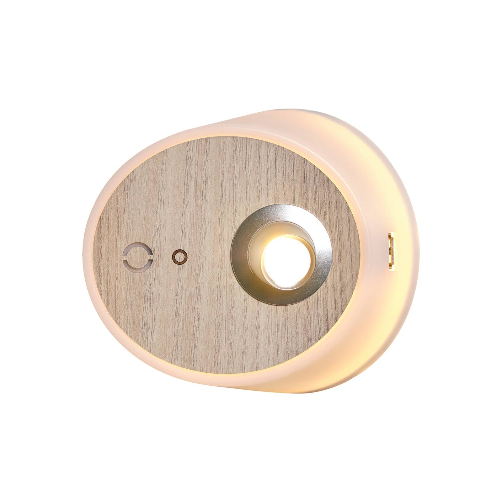 Carpyen LED-Wandlampe Zoom, Spot, USB-Ausgang, Ulmenholz