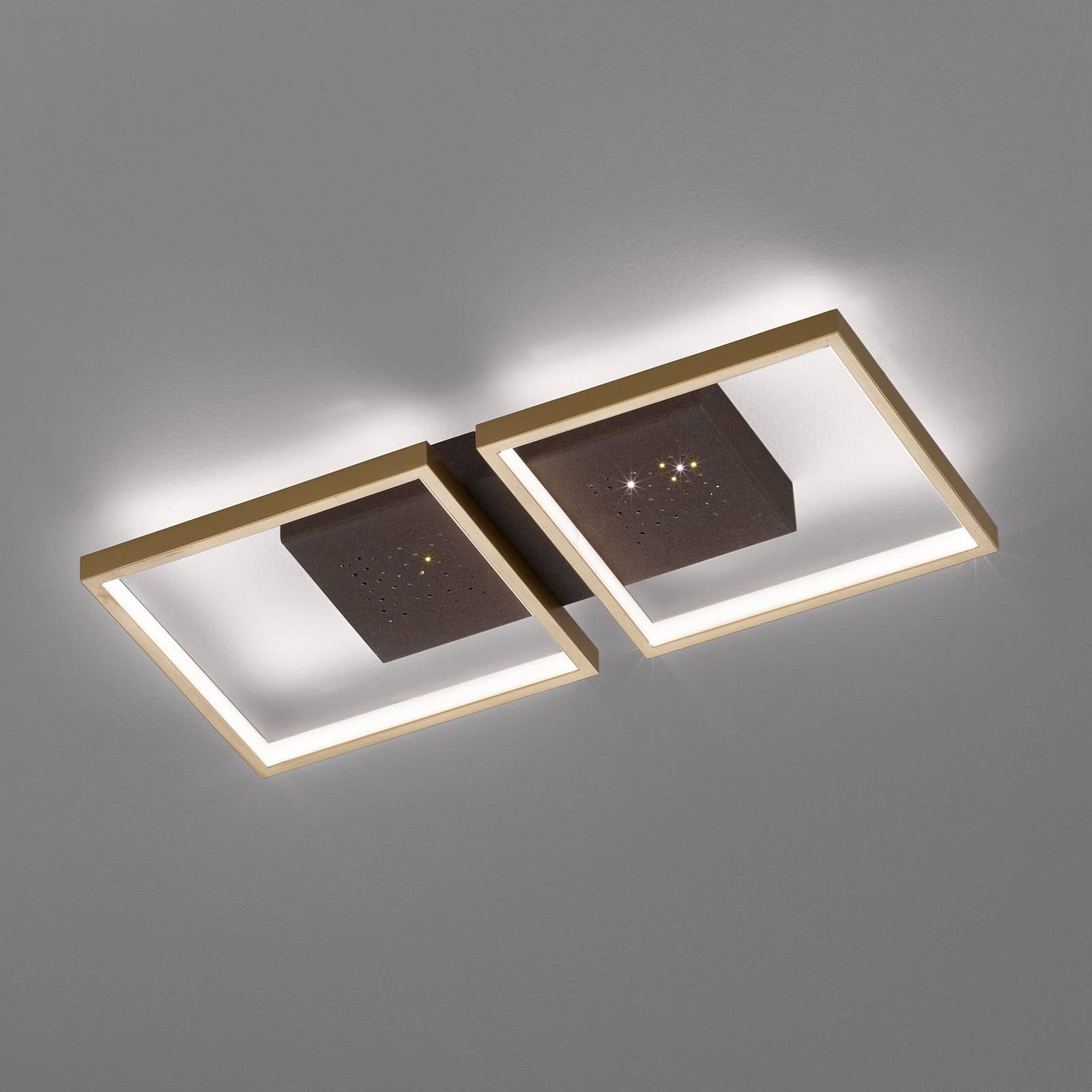 FISCHER & HONSEL LED-Deckenleuchte Pix, braun, zweiflammig 54x25cm