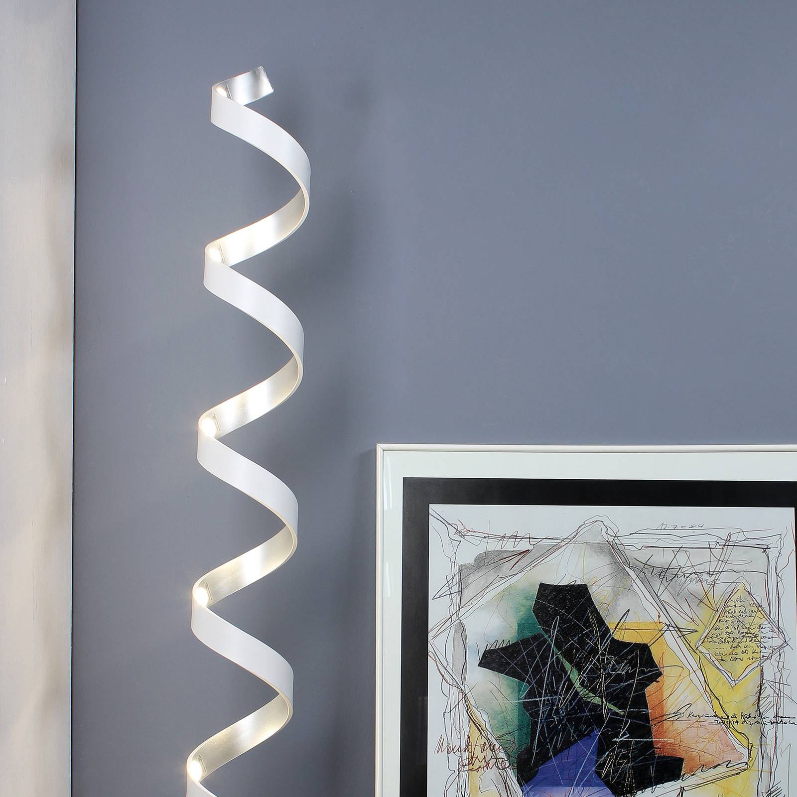 Eco-Light LED-Stehleuchte Helix, Höhe 152 cm, weiß-silber