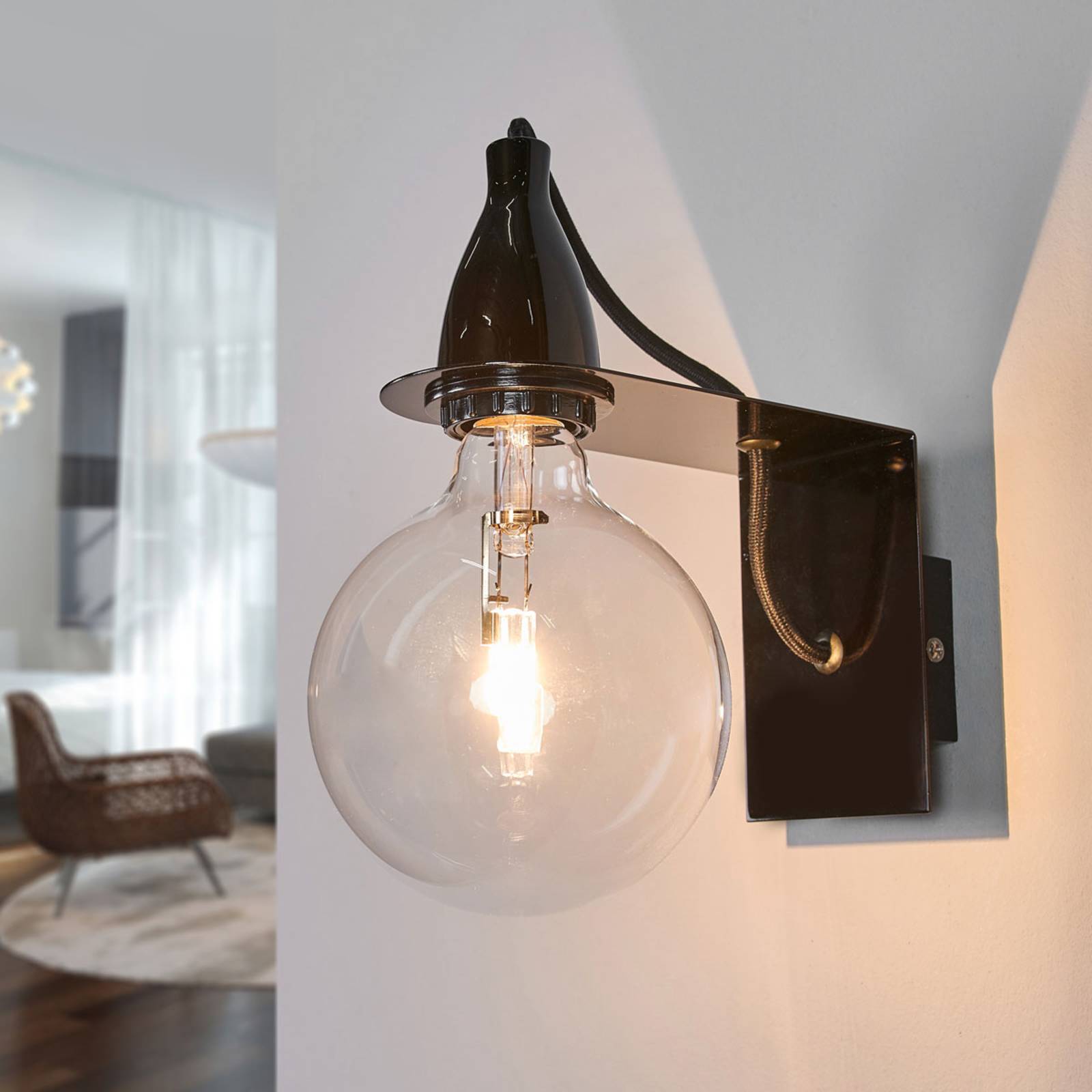Ideallux Schwarze Design-Wandlampe Minimal