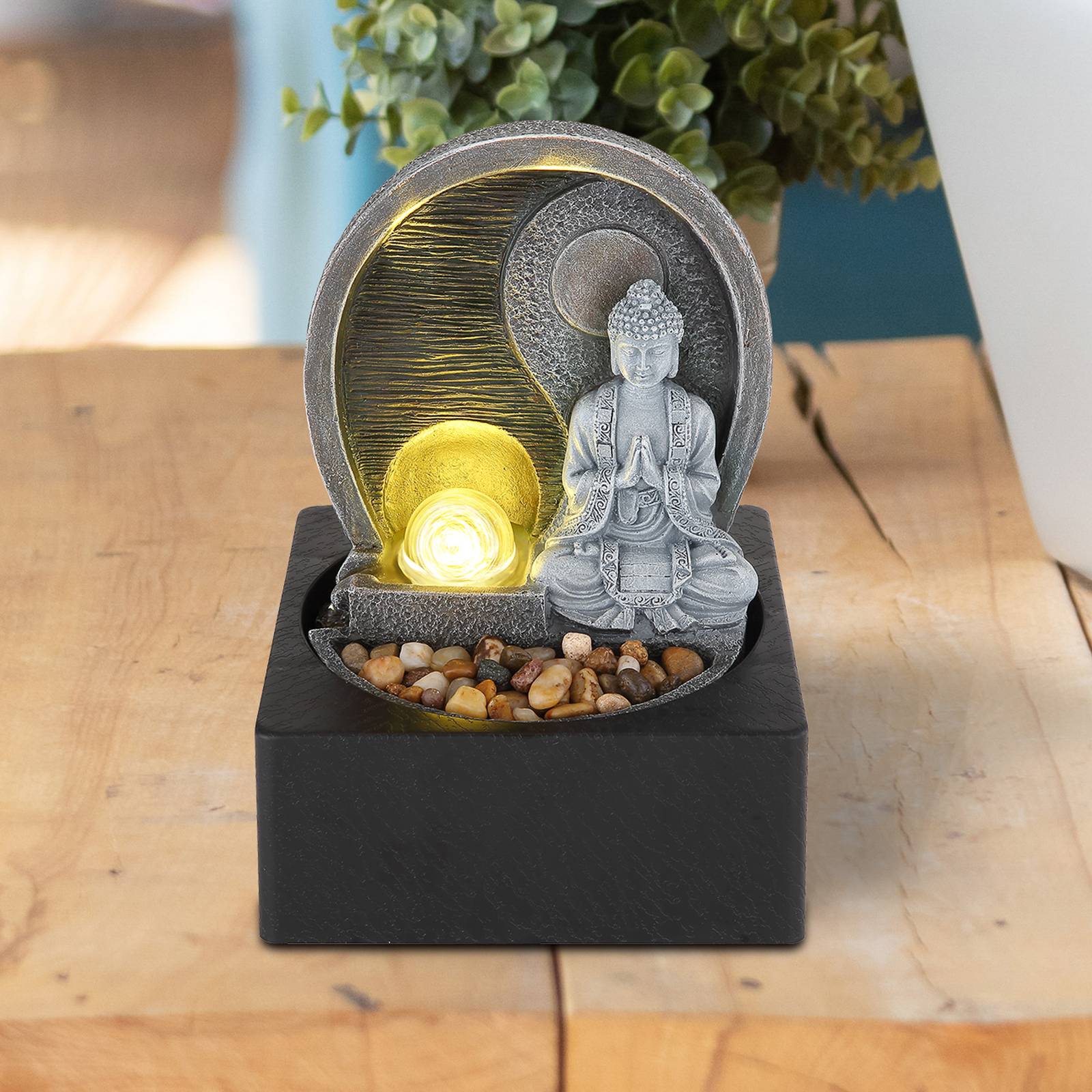Globo LED-Zimmerbrunnen Fontana, anthrazit/grau, Buddha