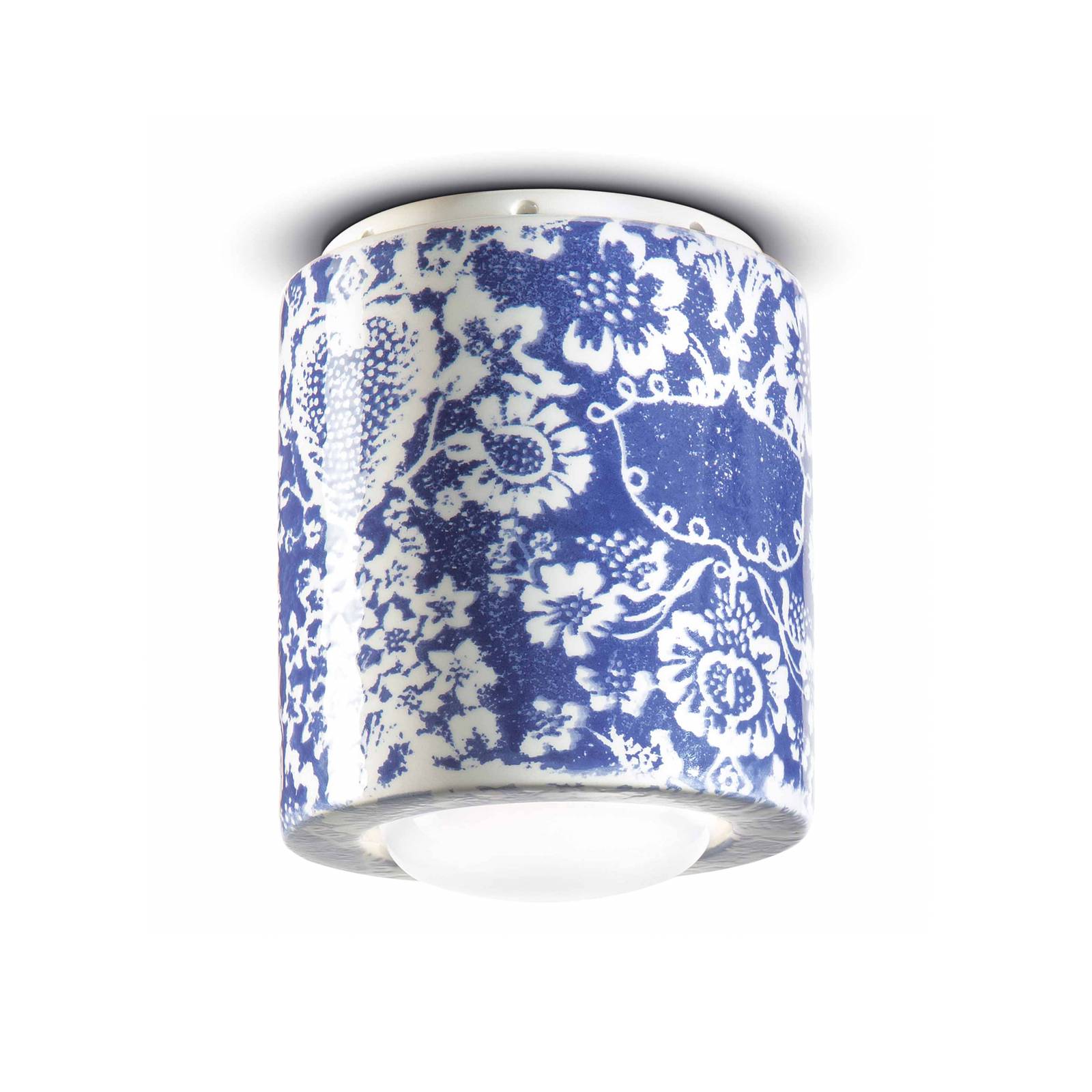 Ferroluce Deckenlampe PI, Blumenmuster, Ø 12,5 cm blau/weiß