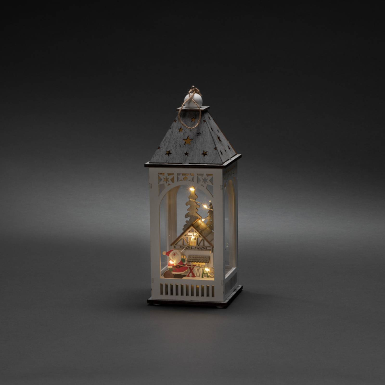 Konstsmide Christmas LED-Deko-Laterne mit Haus und Weihnachtsmann