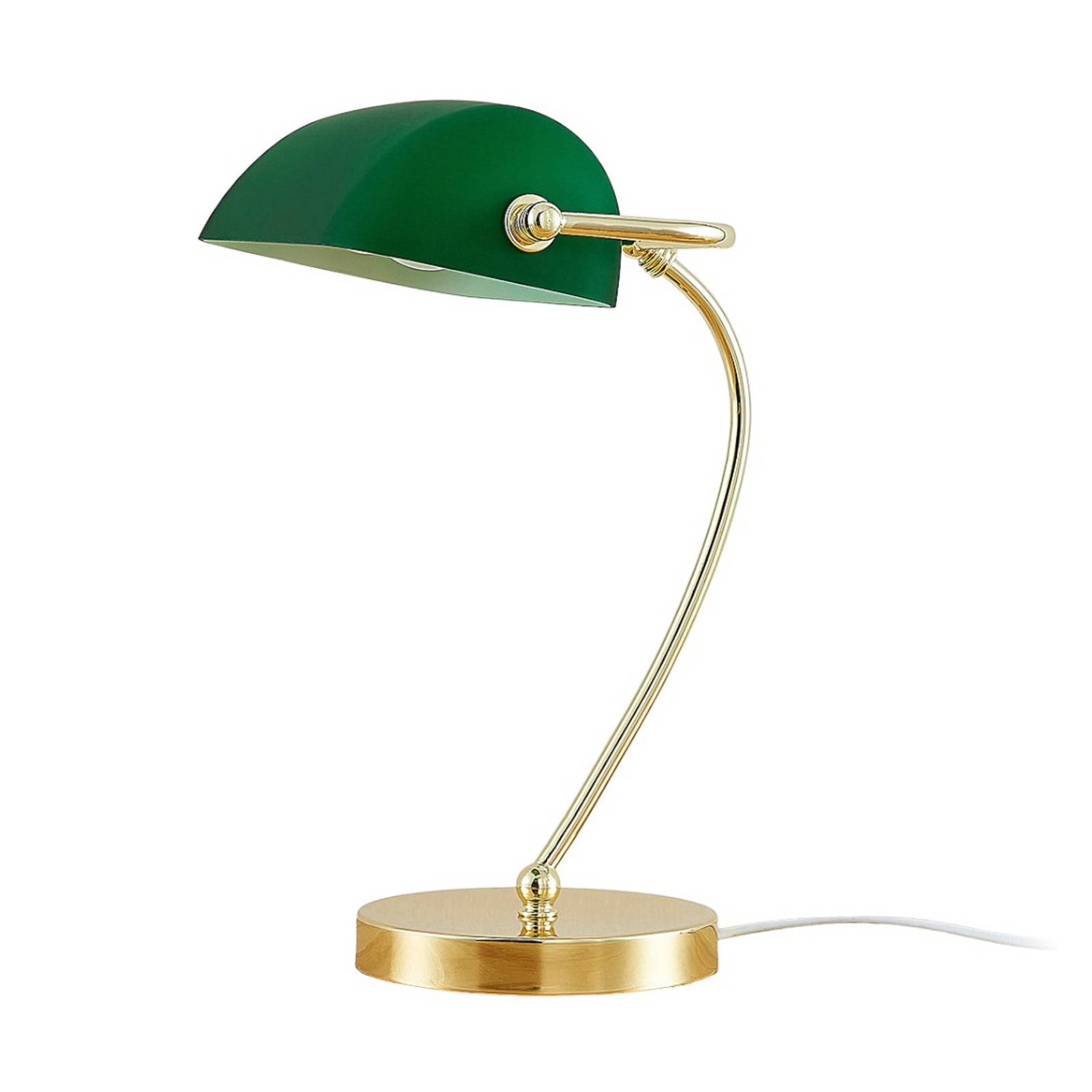 LINDBY Messingfarbene Tischlampe Selea, Glasschirm grün