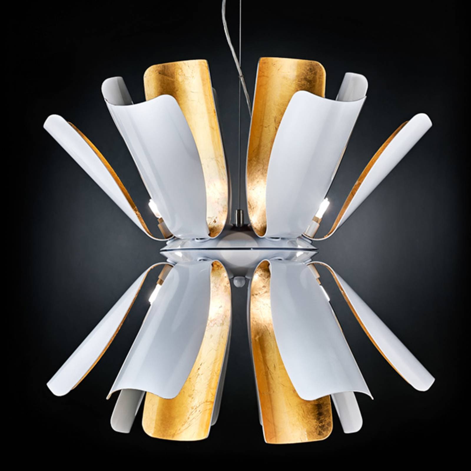 Metallux Designer-HängeleuchteTropic 60 cm weiß/blattgold