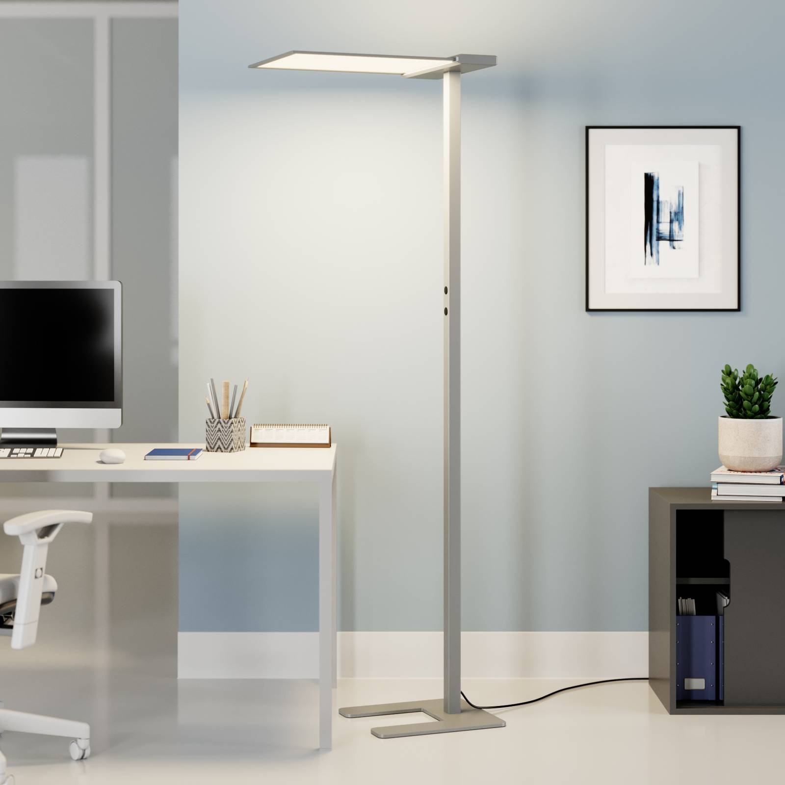LUCANDE LED-Office-Stehlampe Esmael, 36W + 20W Dimmer