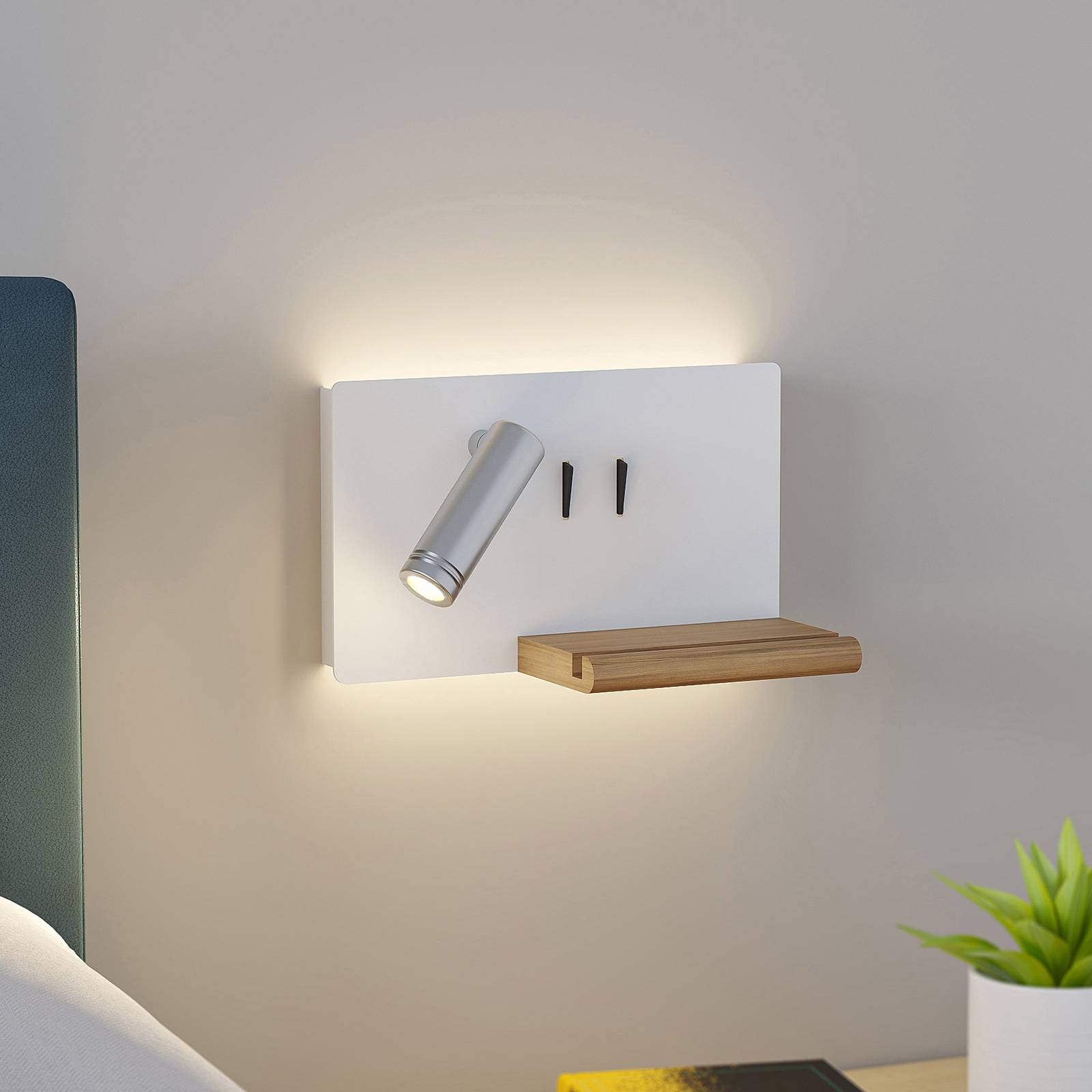 Lucande Kimo LED-Wandlampe USB Ablage weiß/nickel