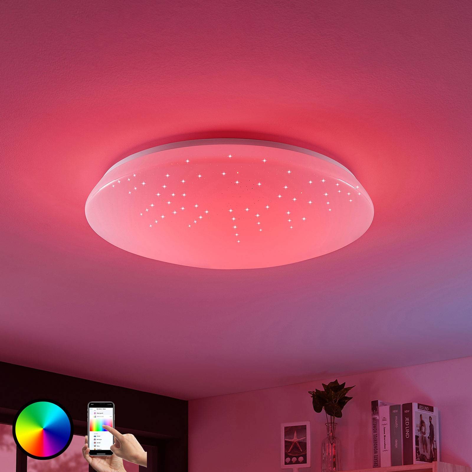 LUCANDE LED-Deckenlampe Jelka, WiZ, App, RGBW, rund, Smart