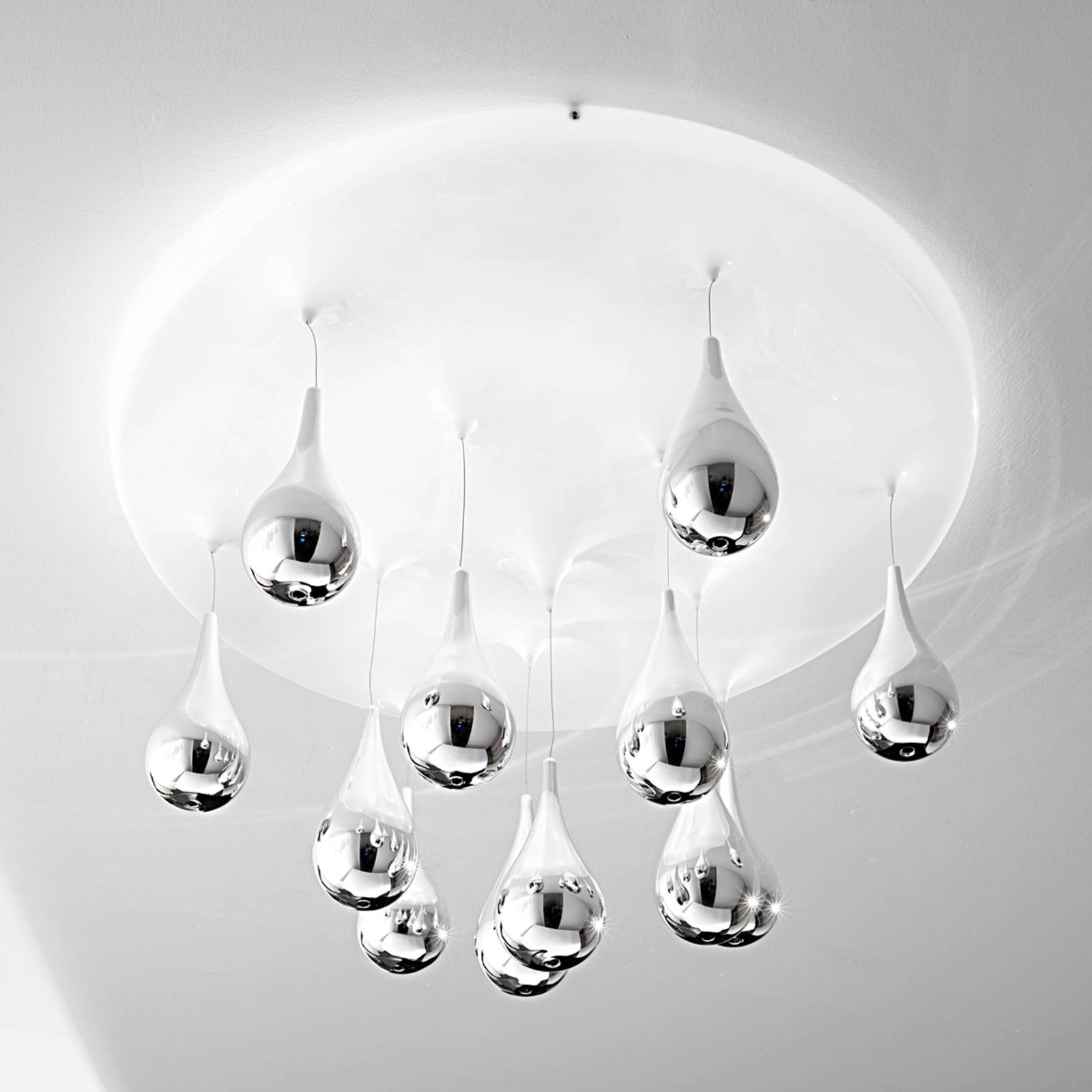 Sil-Lux Deckenlampe Pioggia, weiß, chrom, Ø 70 cm H 35 cm