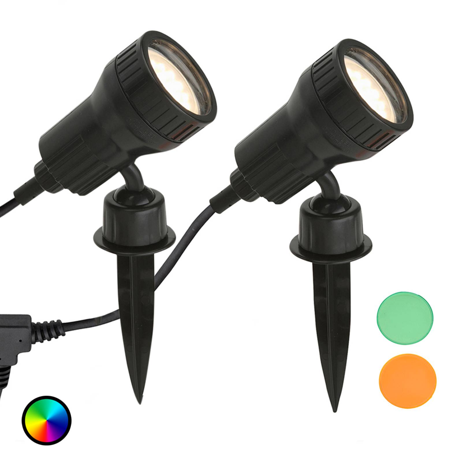 Briloner 2er Set - LED-Erdspießleuchte Terra m. Farbfiltern