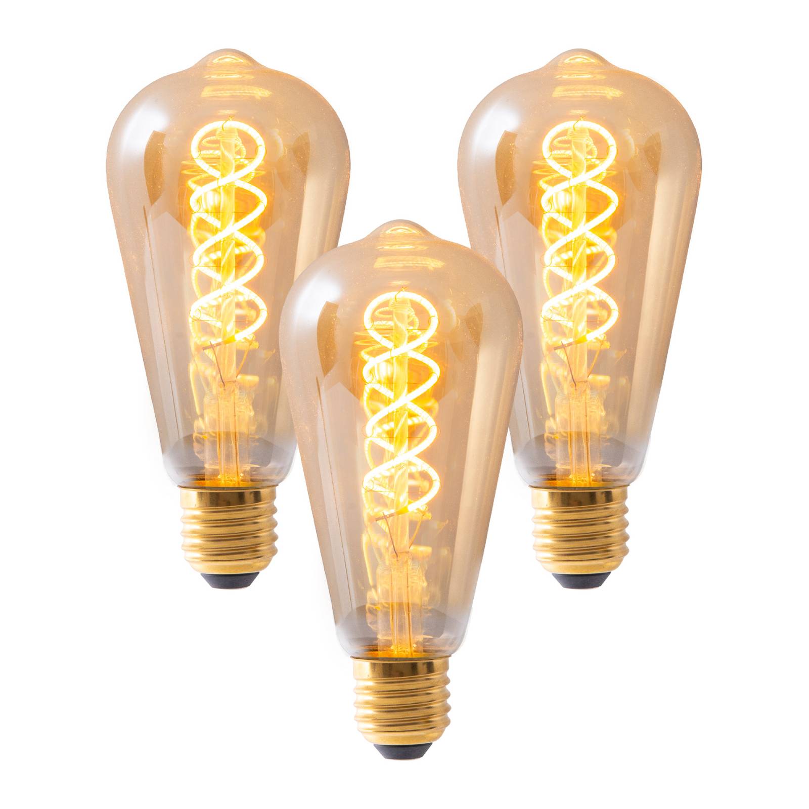 Naeve Leuchten LED-Filamentlampe E27 4W ST64 gold 180lm 1800K 3er
