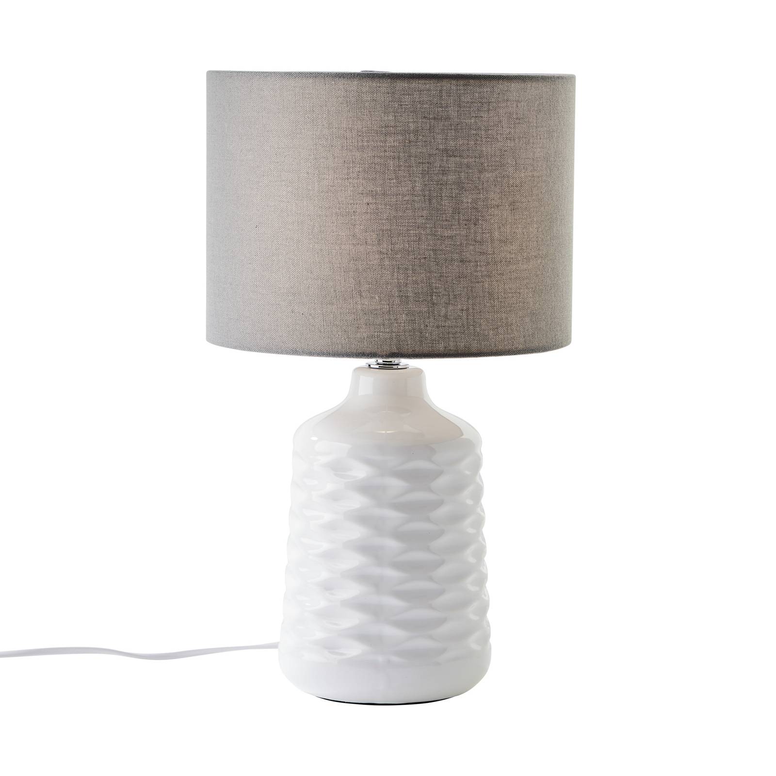 Brilliant Tischlampe Ilysa, Stoffschirm grau Keramikfuß weiß
