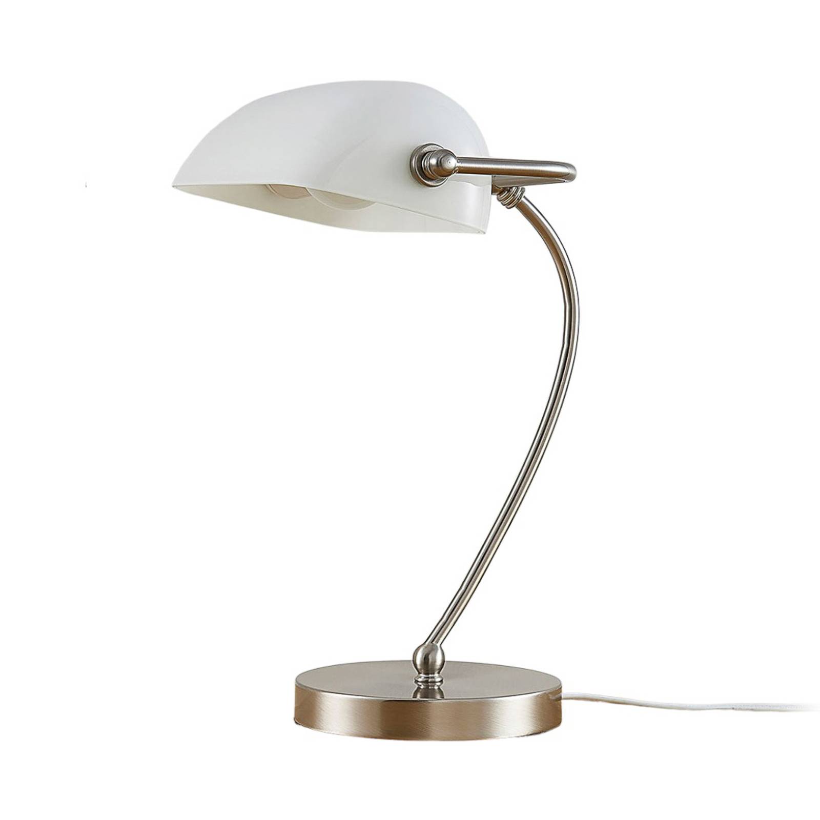 LINDBY Bankerlampe Selea mit weißem Glasschirm