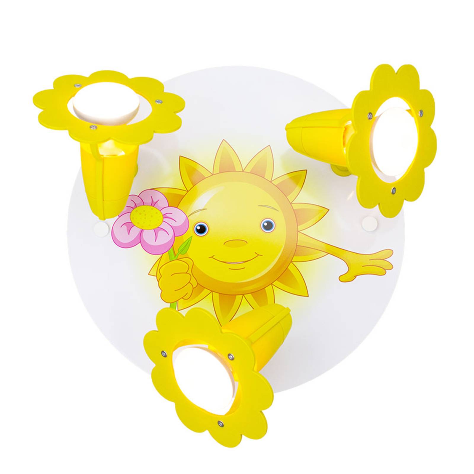 Elobra Deckenlampe Sonne mit Blume dreiflammig, gelb-weiß