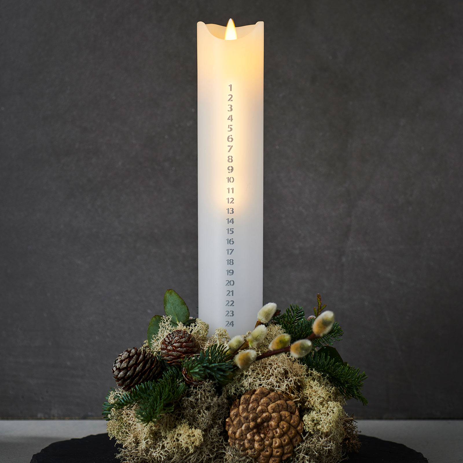 Sirius LED-Kerze Sara Calendar, weiß/silber, Höhe 29 cm