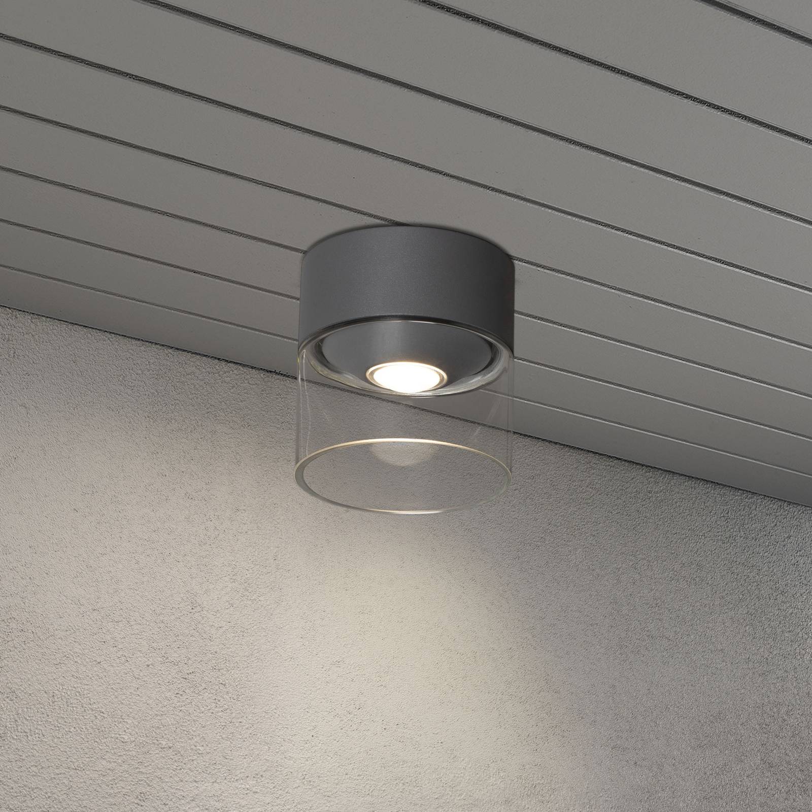 Konstsmide LED-Außendeckenleuchte Varese grau, Glaszylinder
