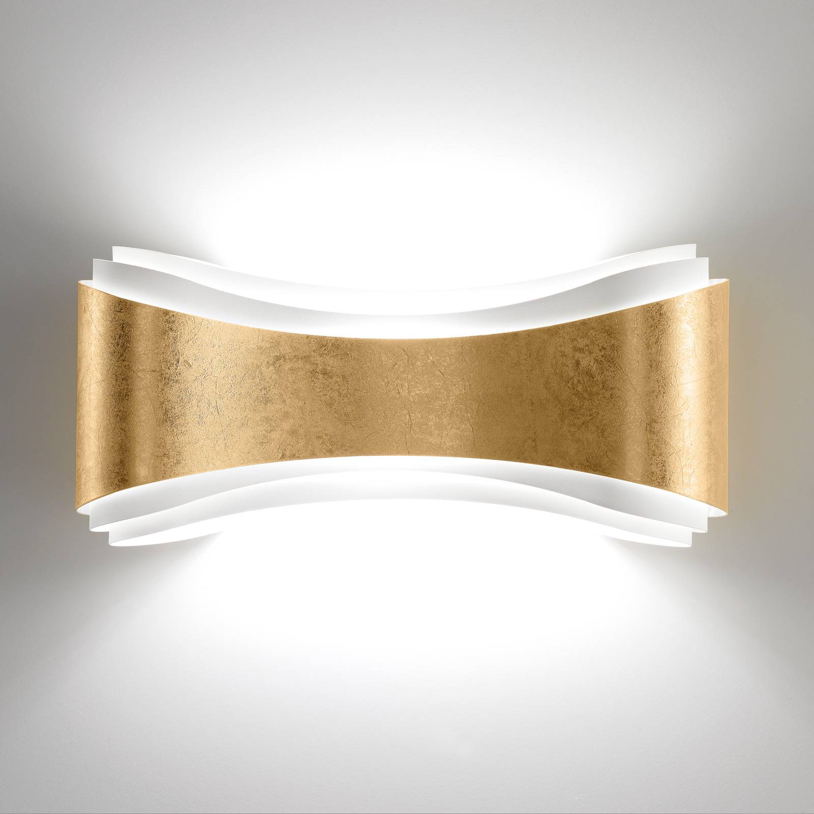 Selène LED-Wandampe Ionica aus Stahl mit Blattgolddekor