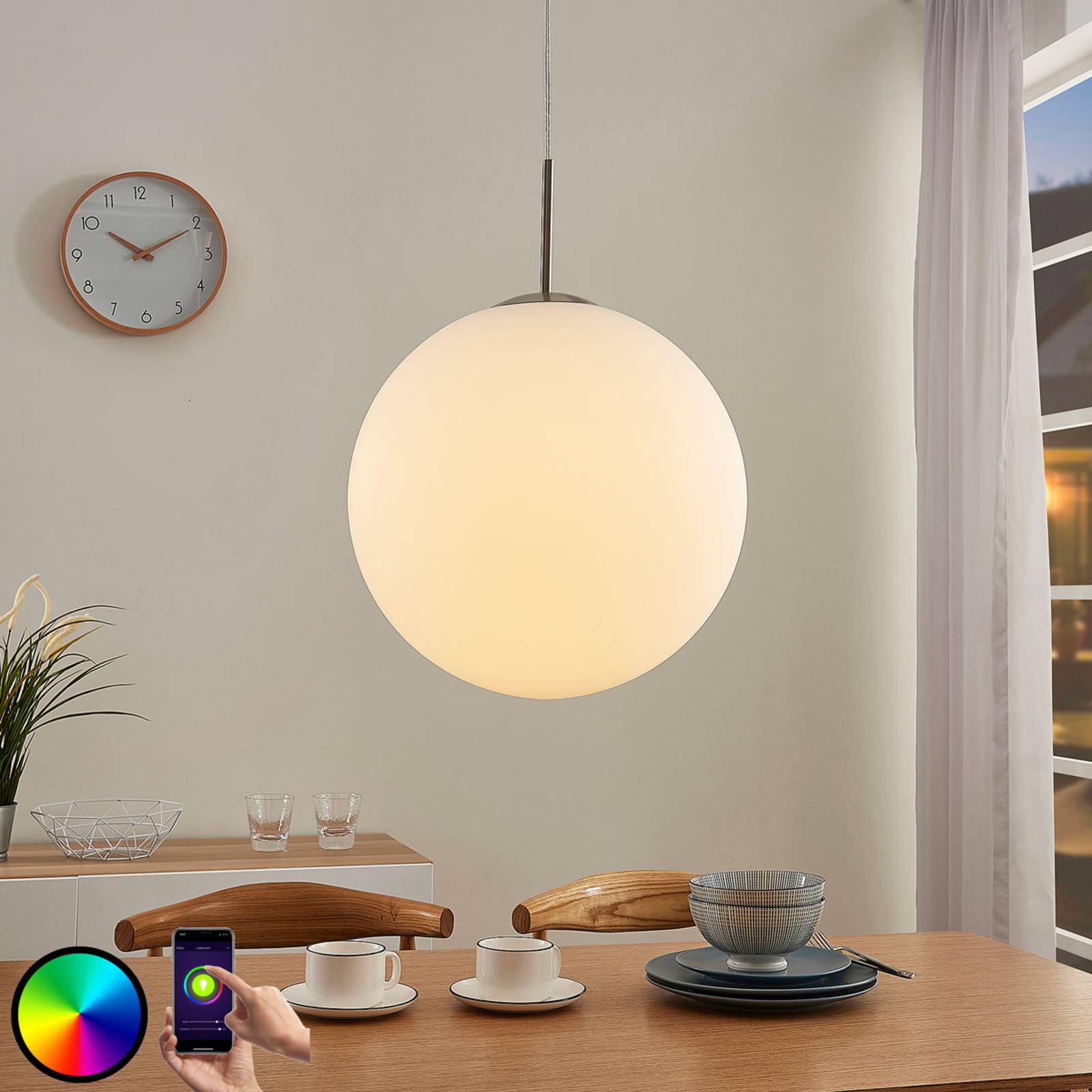 Lindby Smart LED-RGB-Pendelleuchte Rhona, App