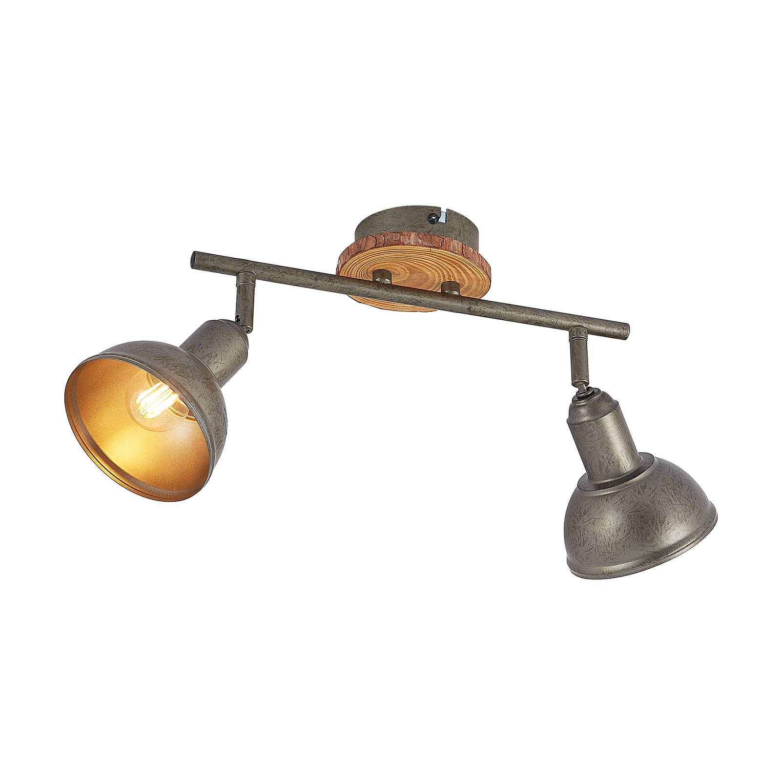 Lindby Nesrin Deckenlampe mit Holzscheibe, 2-fl.