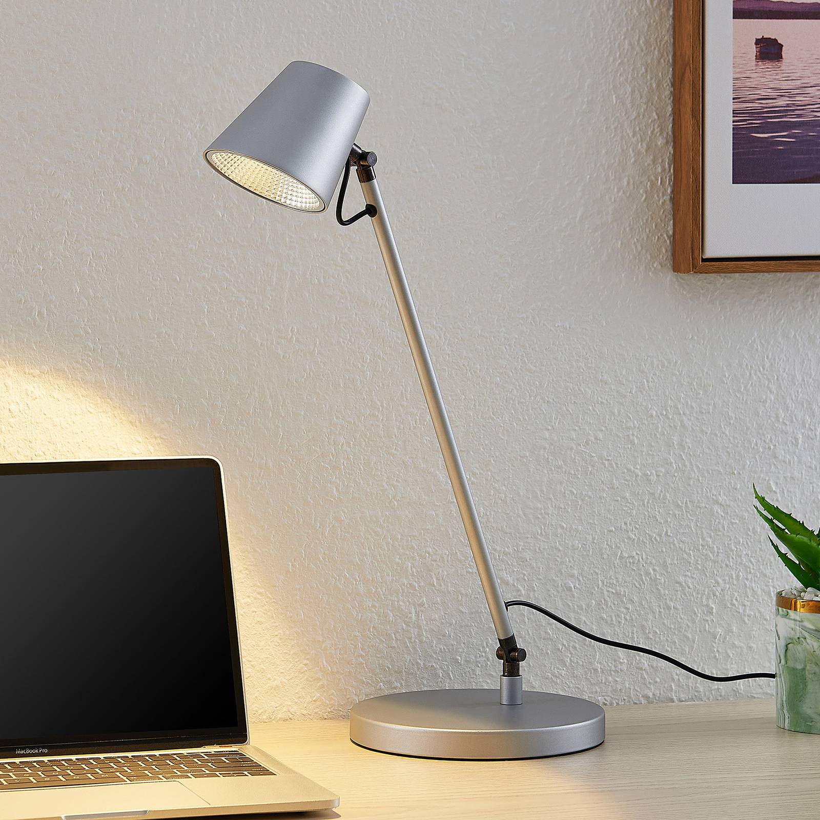 Lucande Kenala LED-Schreibtischlampe, silber